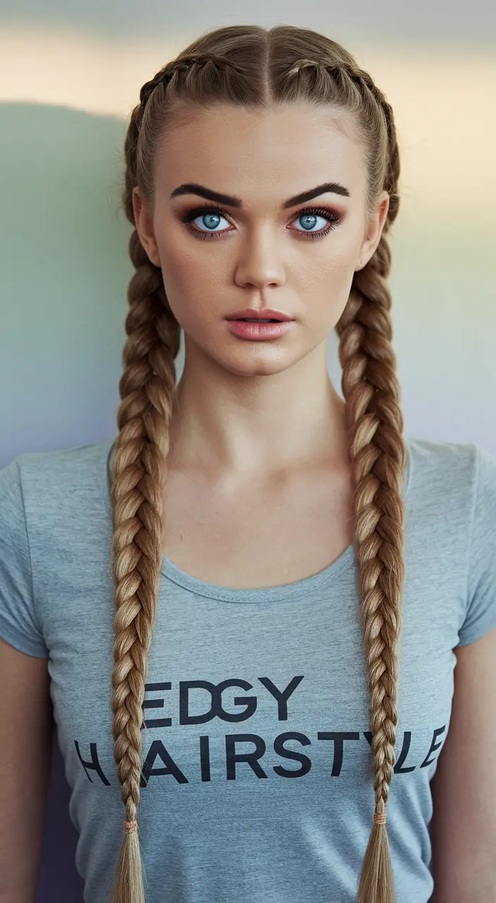 Fresh Hairstyles for July 2025 Classic Double Braids with Sharp Parting
