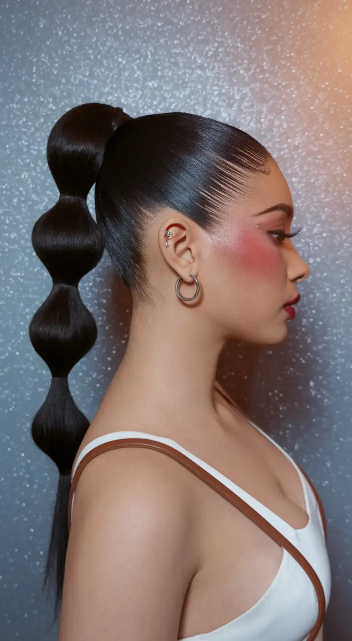 Fresh Hairstyles for July 2025 Bubble Braid Ponytail with Sculpted Edges