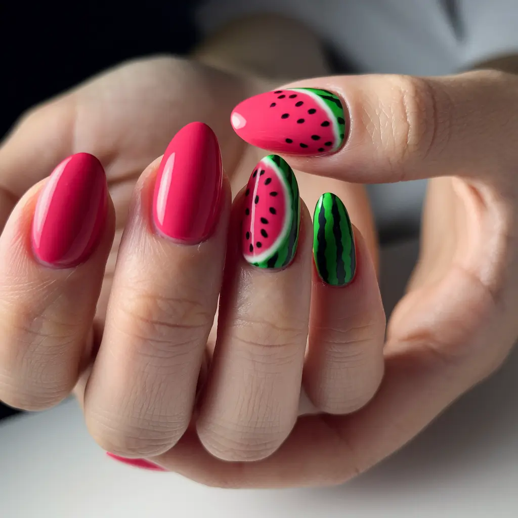 watermelon nails design Glossy Gradient with Watermelon Vibes
