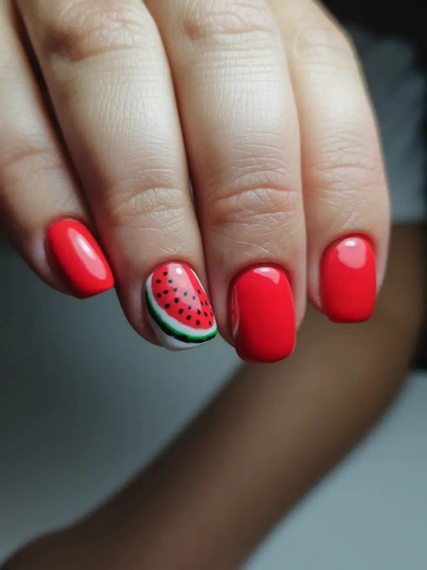 watermelon nails design Minimal Watermelon Accent on Short Nails