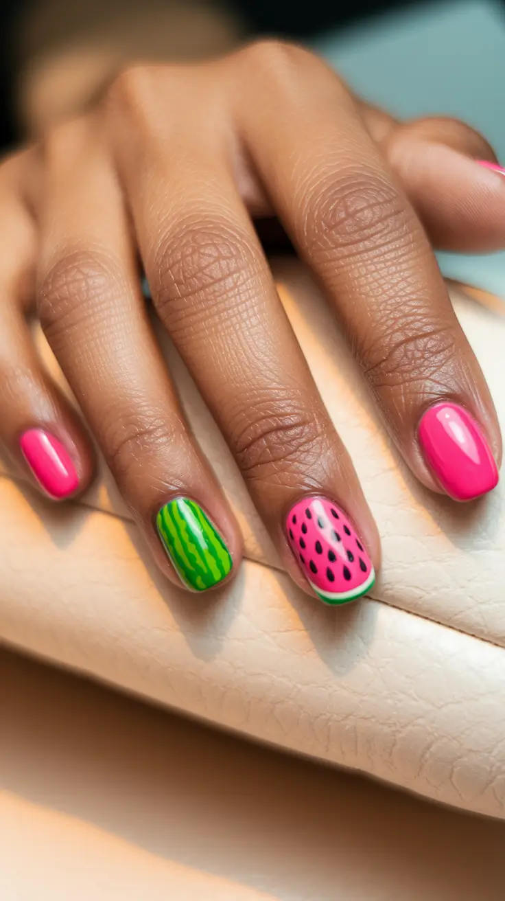 watermelon nails design Pink Pop with Melon Texture Art