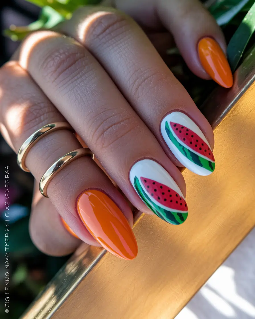 watermelon nails design Color Pop French with Watermelon Slices
