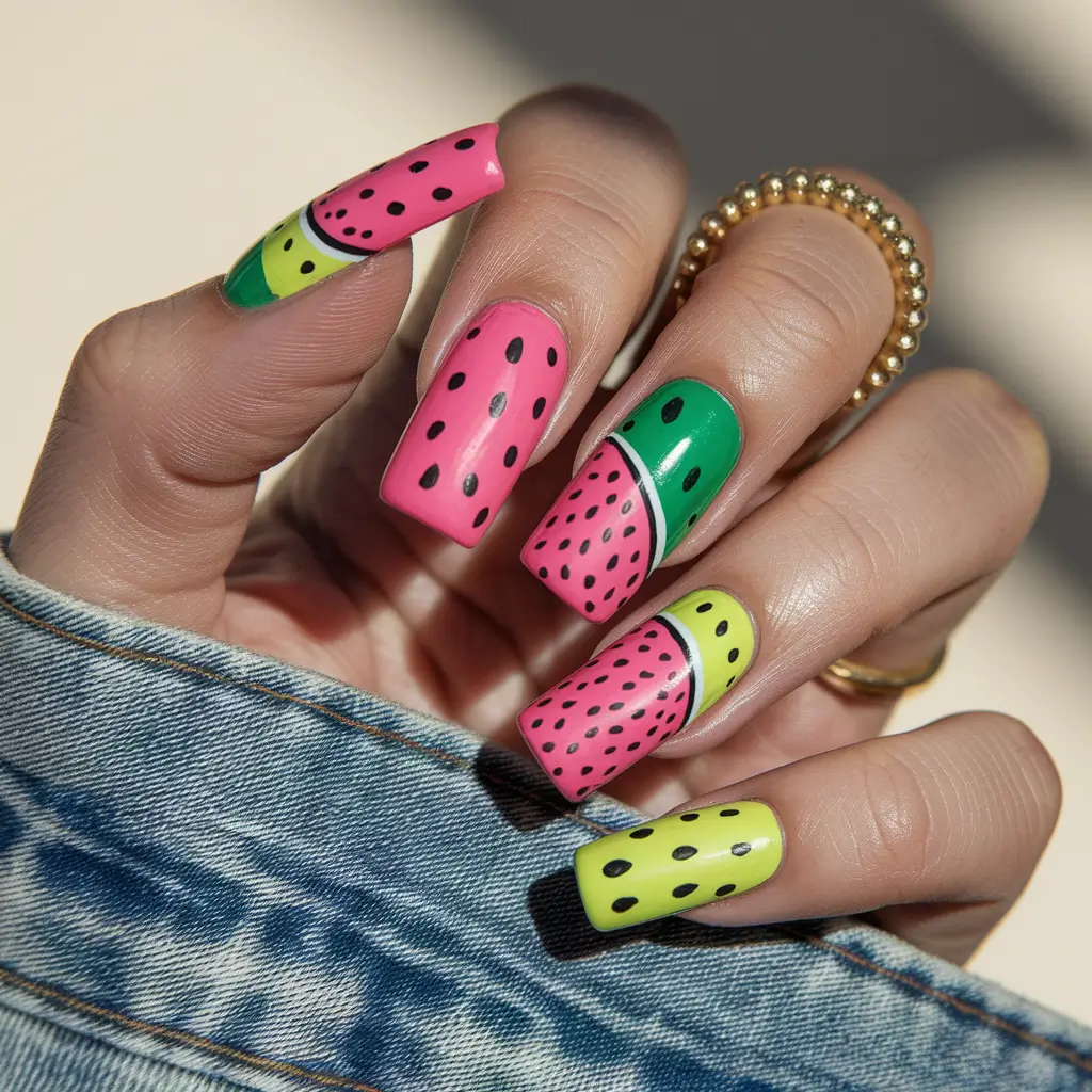 watermelon nails design Juicy Rainbow Explosion