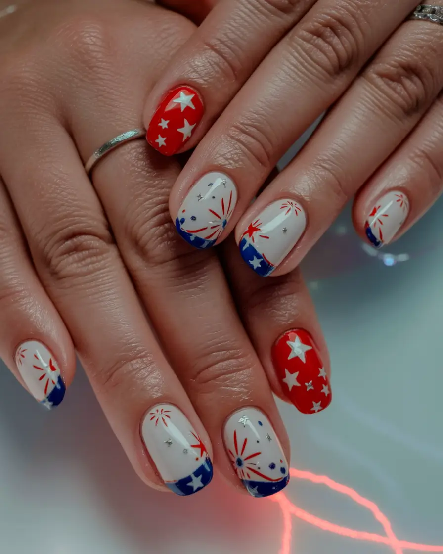 july nail colors Soft Fireworks with a Retro Twist