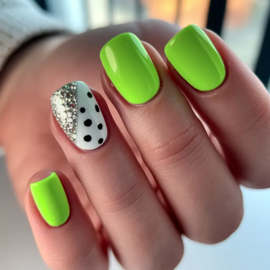 july nail colors Lime Pop with Polka Accents