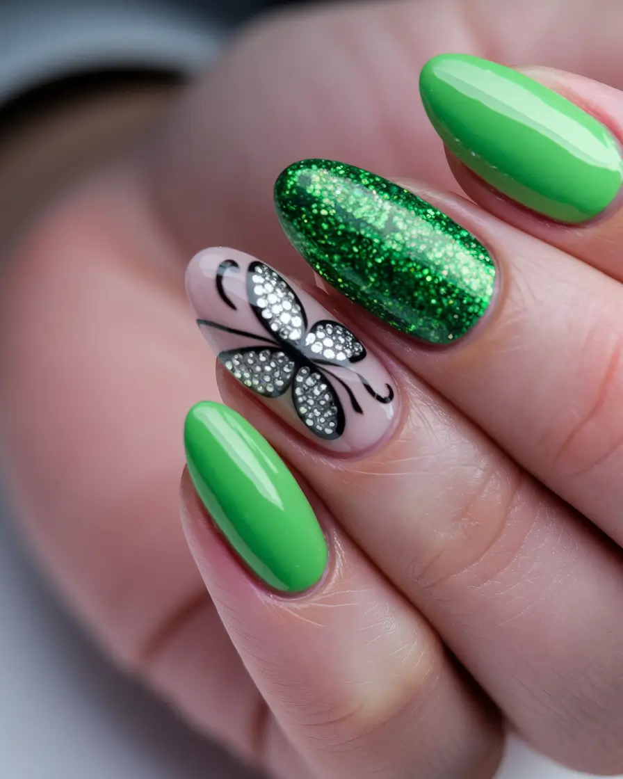 july nail colors Emerald Butterfly with Jewel Dust