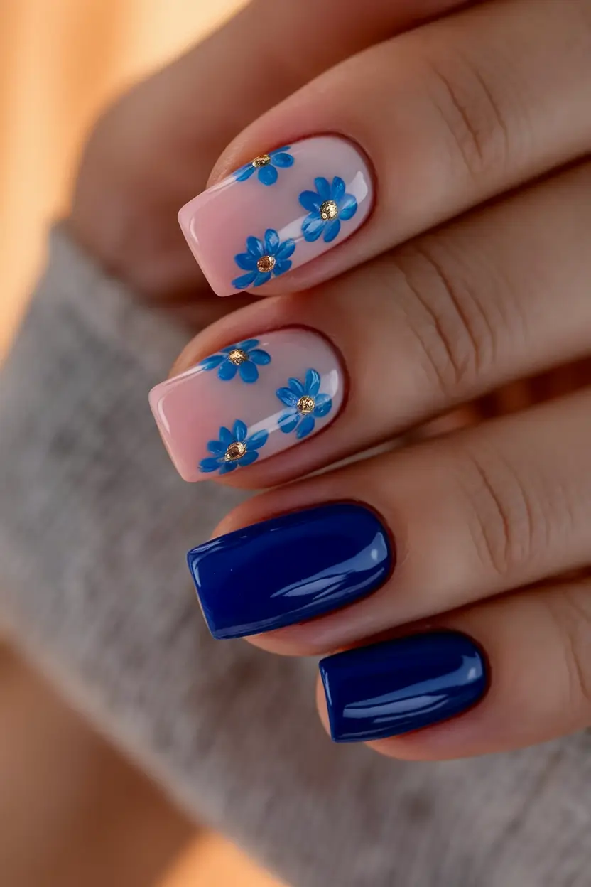 july nail colors Blue Blossoms & Midnight Base