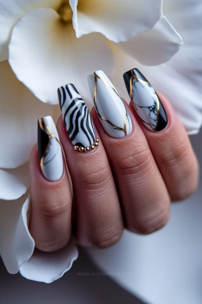 july nail colors Monochrome Marble & Metallics