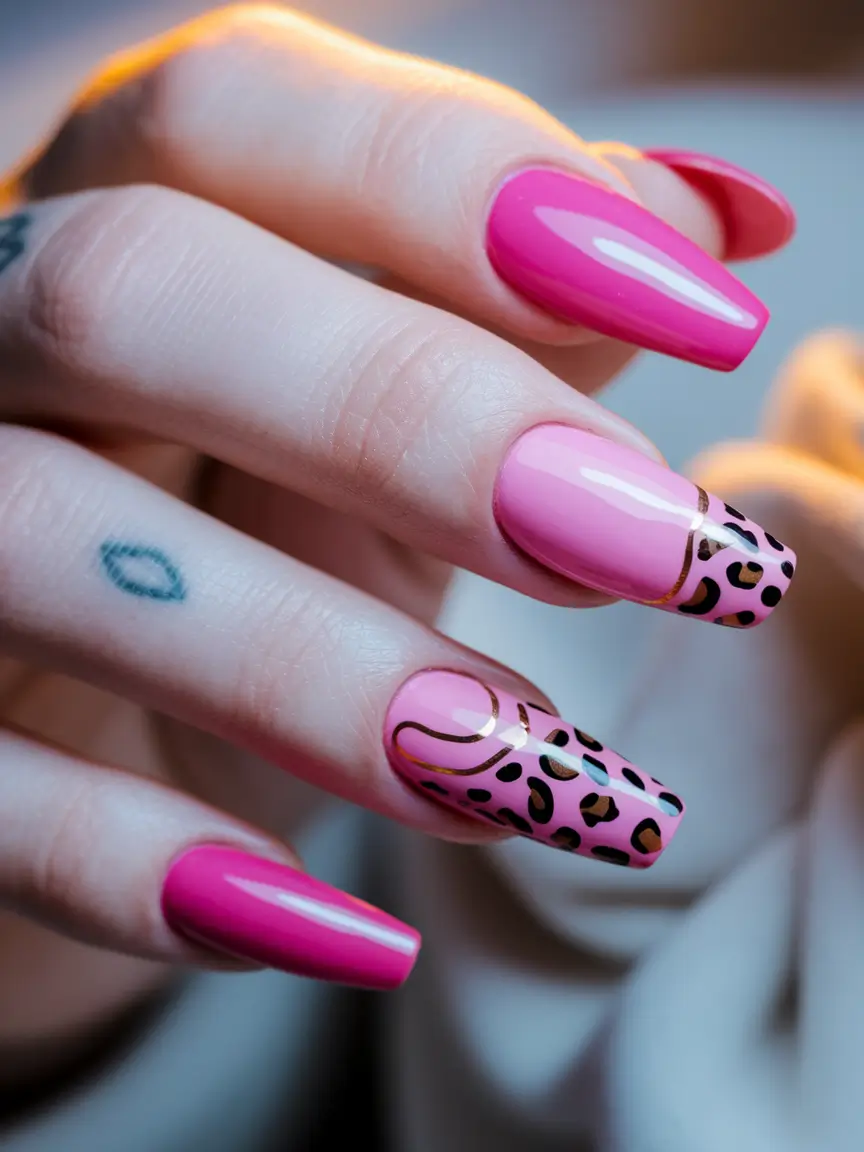 july nail colors Hot Pink Meets Leopard Luxe