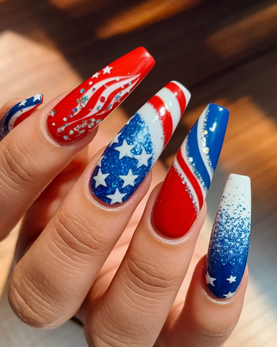 july nail colors Firecracker Fantasy in Red, White & Blue