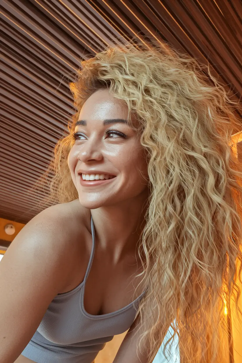 labor day hairstyles 2025 Textured Blonde Curls with Tousled Volume