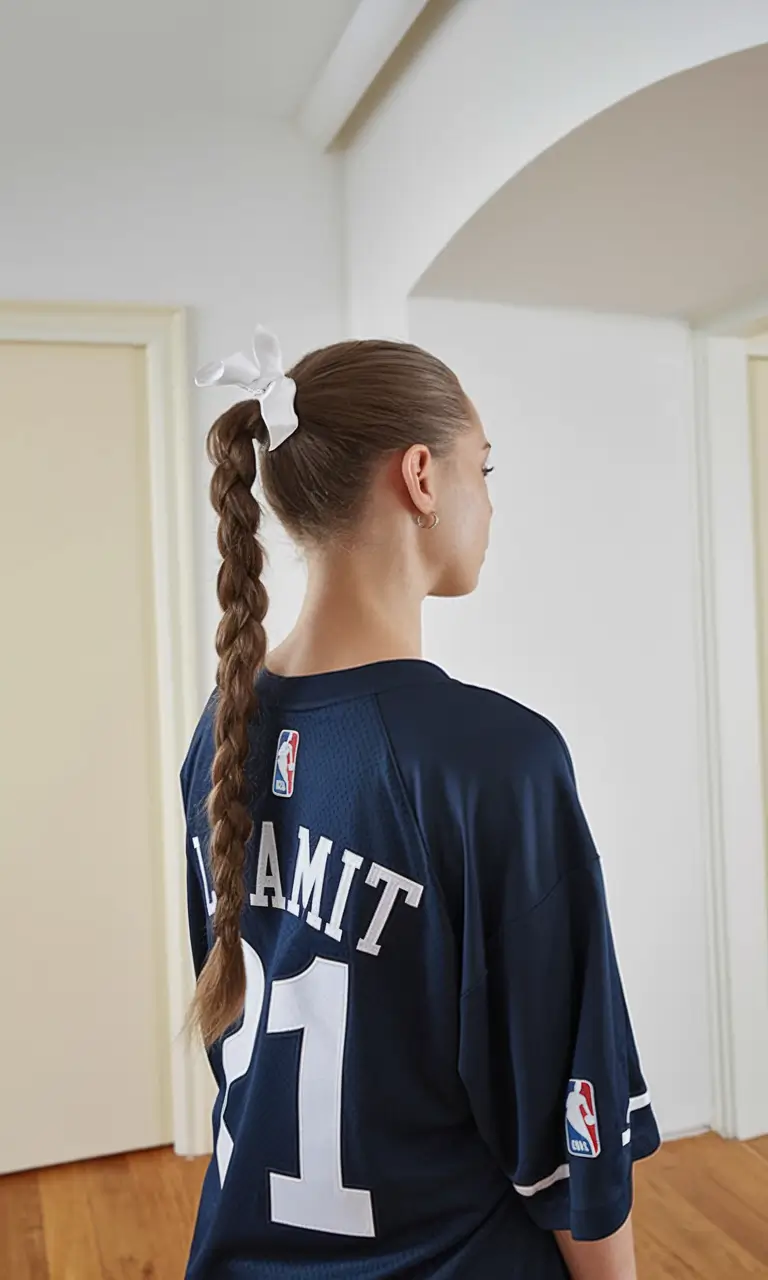 labor day hairstyles 2025 Simple Braided Ponytail with a Satin Bow