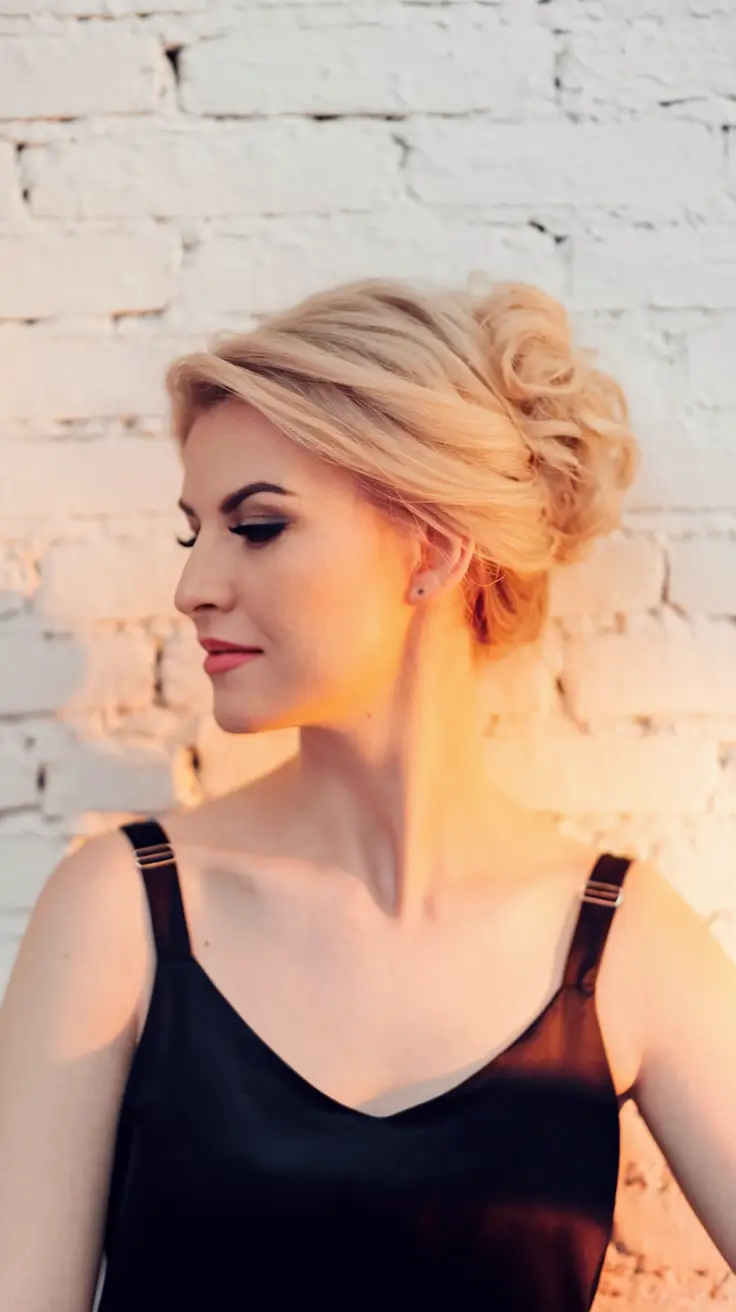 labor day hairstyles 2025 Textured Blonde Updo with Soft Volume