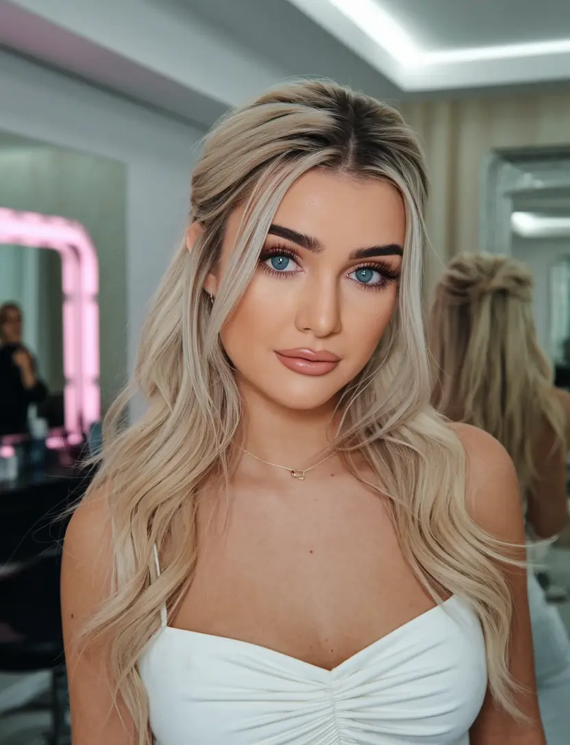 labor day hairstyles 2025 Half-Up Tousled Blonde with Soft Waves