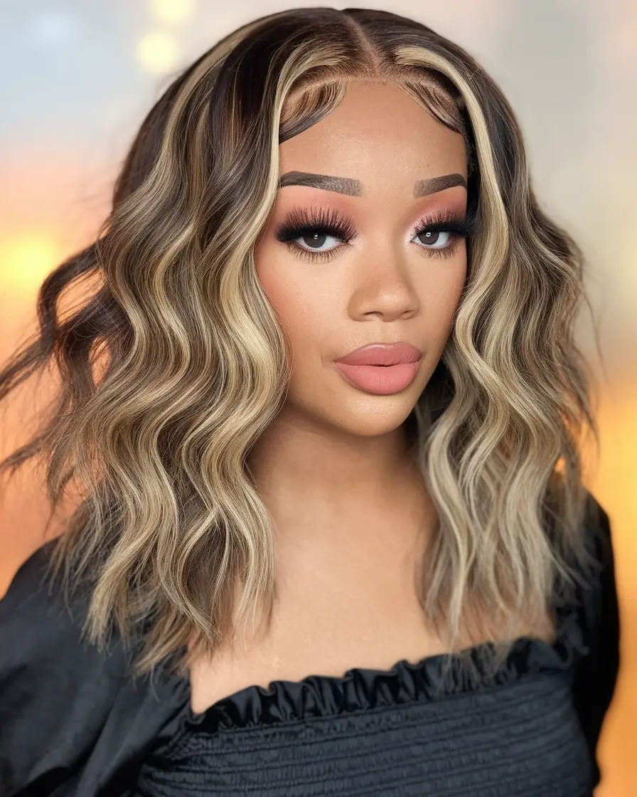 labor day hairstyles 2025 Medium-Length Waves with Blonde Highlights