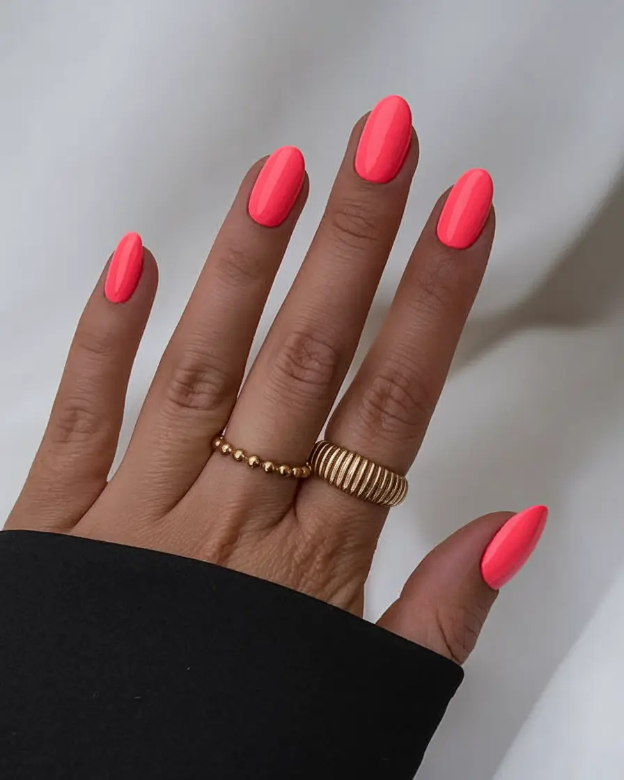 labor day nails 2025 Neon Coral for the Bold & Barefoot
