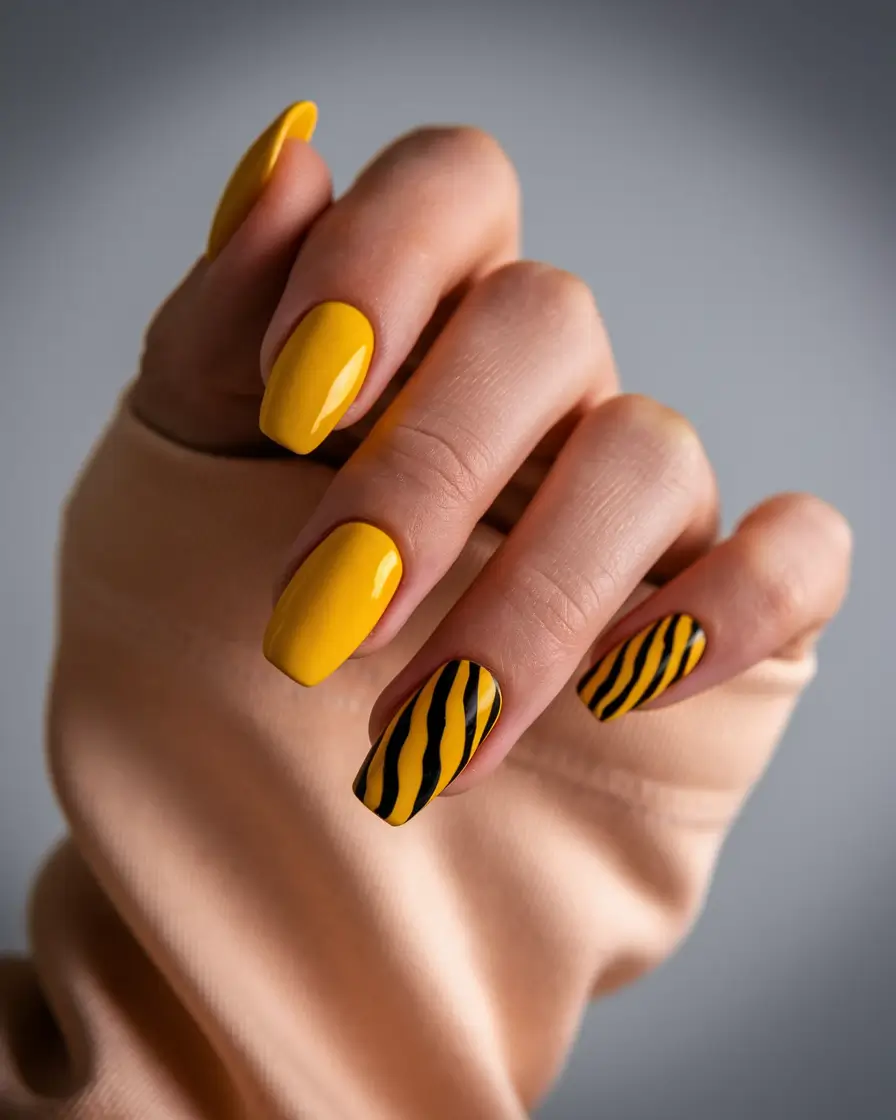 labor day nails 2025 Golden Sunshine with Tiger Twist