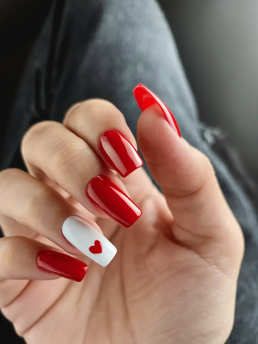 labor day nails 2025 Heartfelt Classic in Red and White