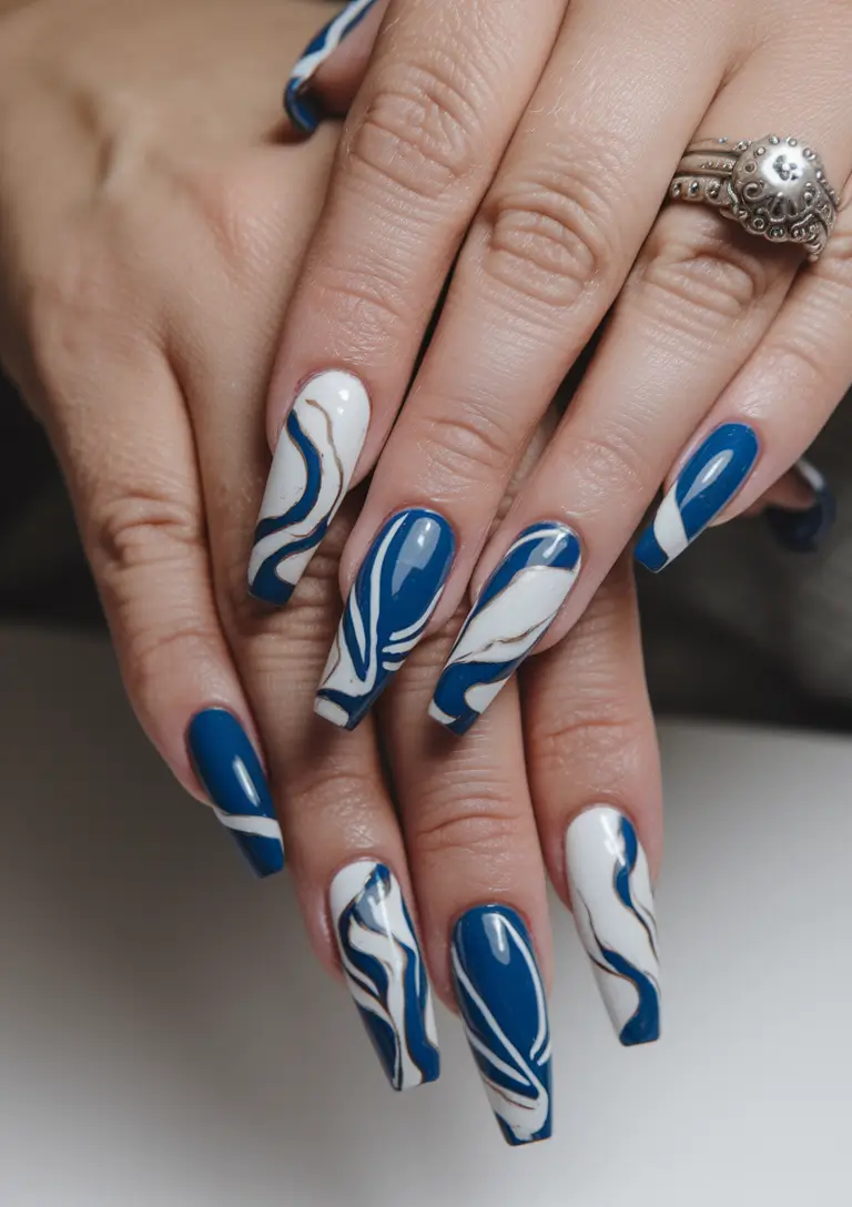 labor day nails 2025 Retro Wave Art With a Nautical Spin