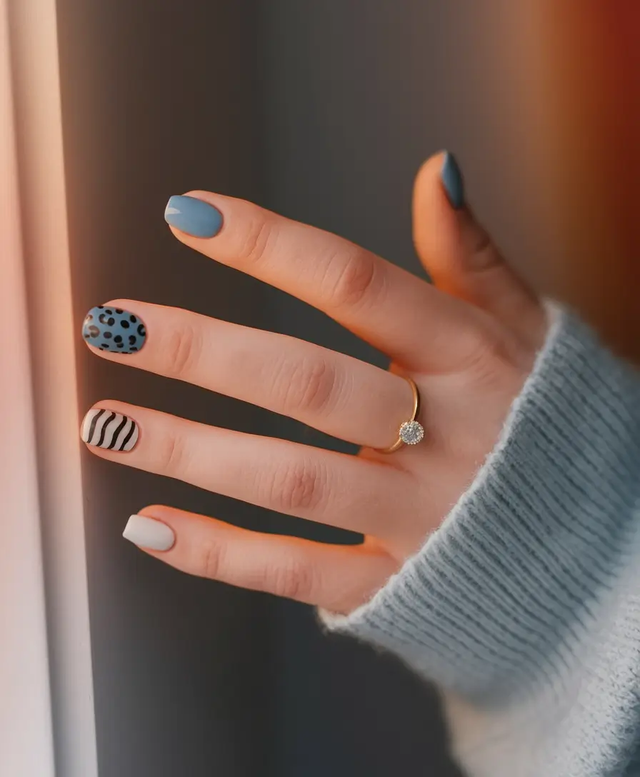 labor day nails 2025 Muted Blue With a Wild Side
