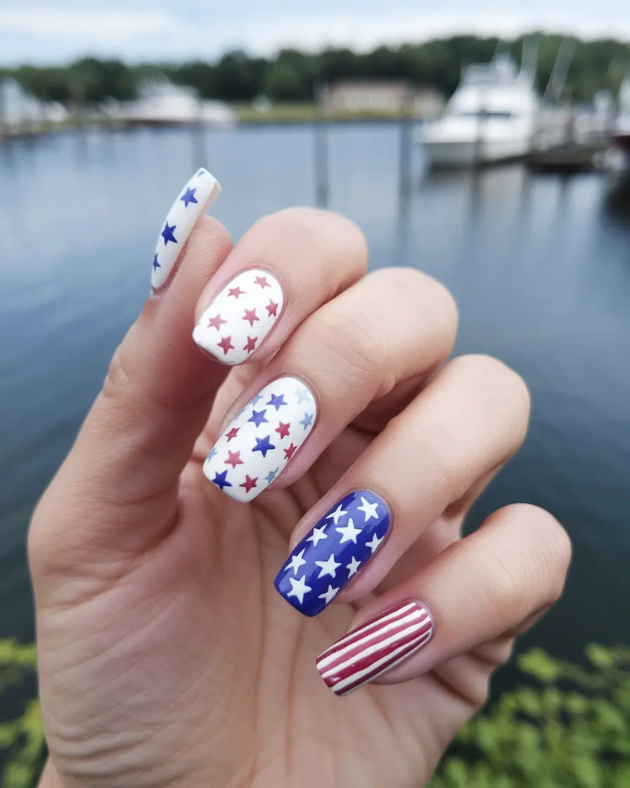 labor day nails 2025 Star-Spangled Layers with a Graphic Edge