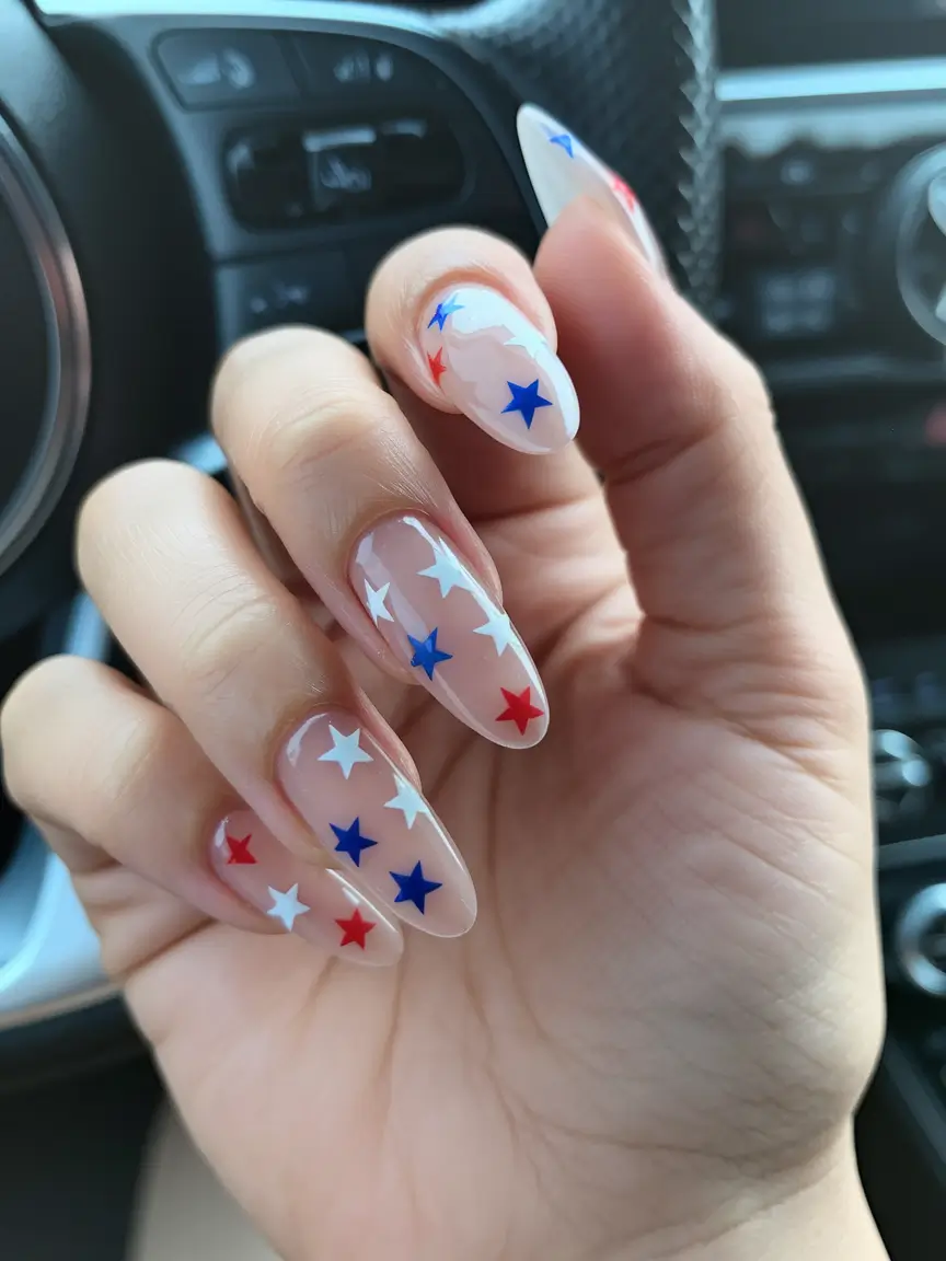 labor day nails 2025 Transparent Star Parade in Red, White, and Blue