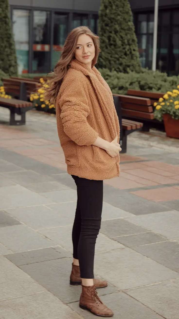 mom outfits inspo for fall 2025 – Teddy-Coat Stroll Downtown