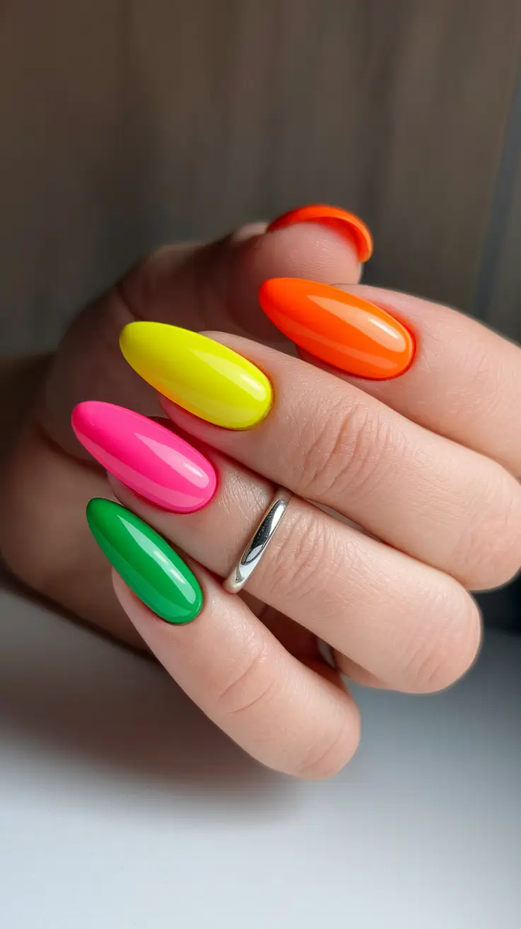 Neon Nails That Pop in 2025 Almond Prism: All the Hues