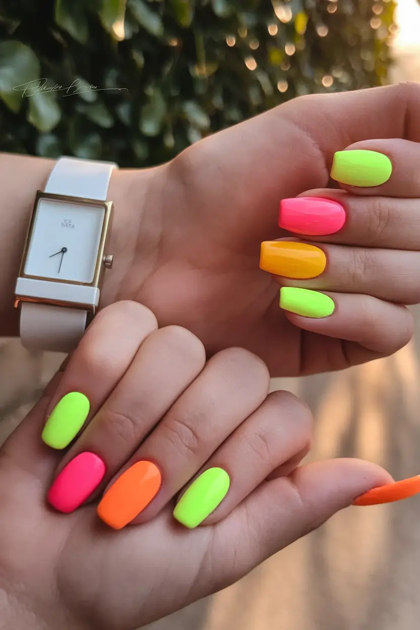 Neon Nails That Pop in 2025 Glow Gradient Rainbow Pop