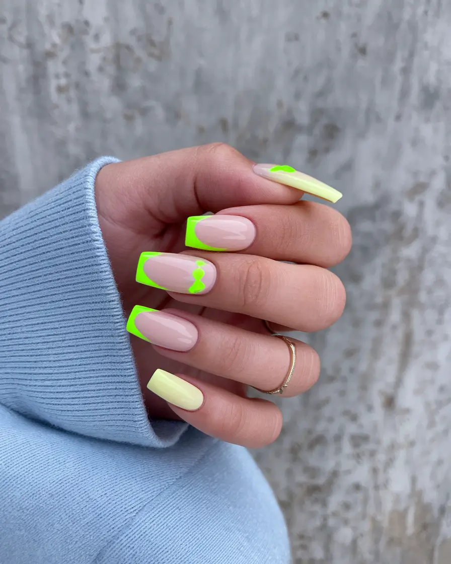 Neon Nails That Pop in 2025 Abstract French with Neon Squiggles