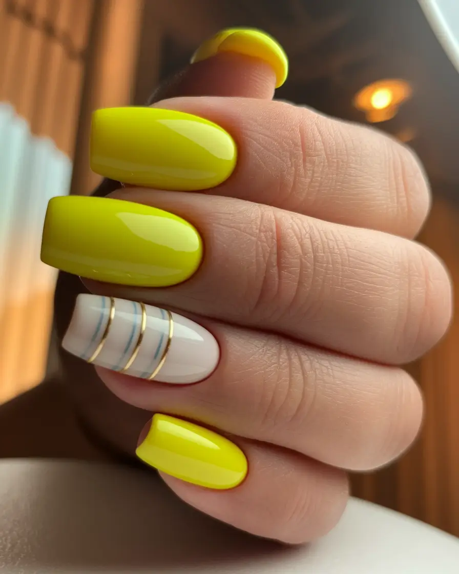 Neon Nails That Pop in 2025 Sunny Gloss with Luxe Accent