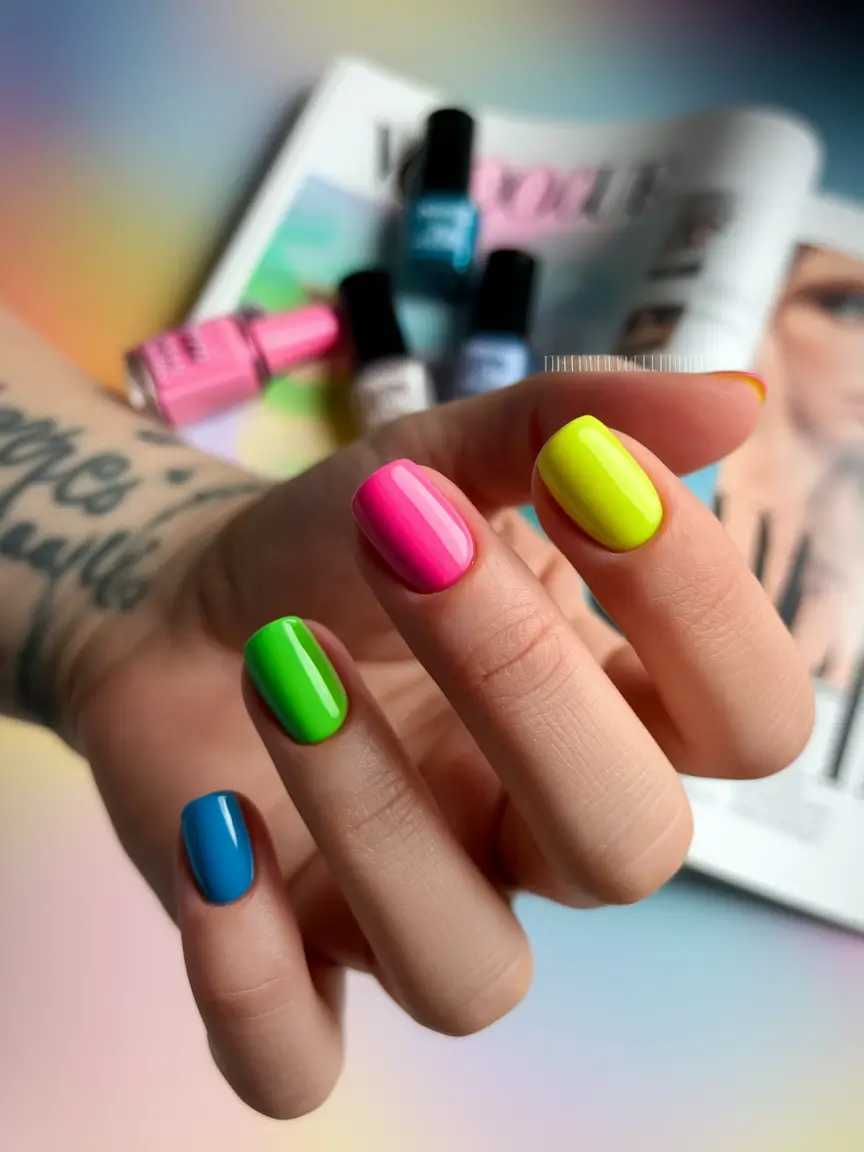 Neon Nails That Pop in 2025 Multicolor Neon Skittles