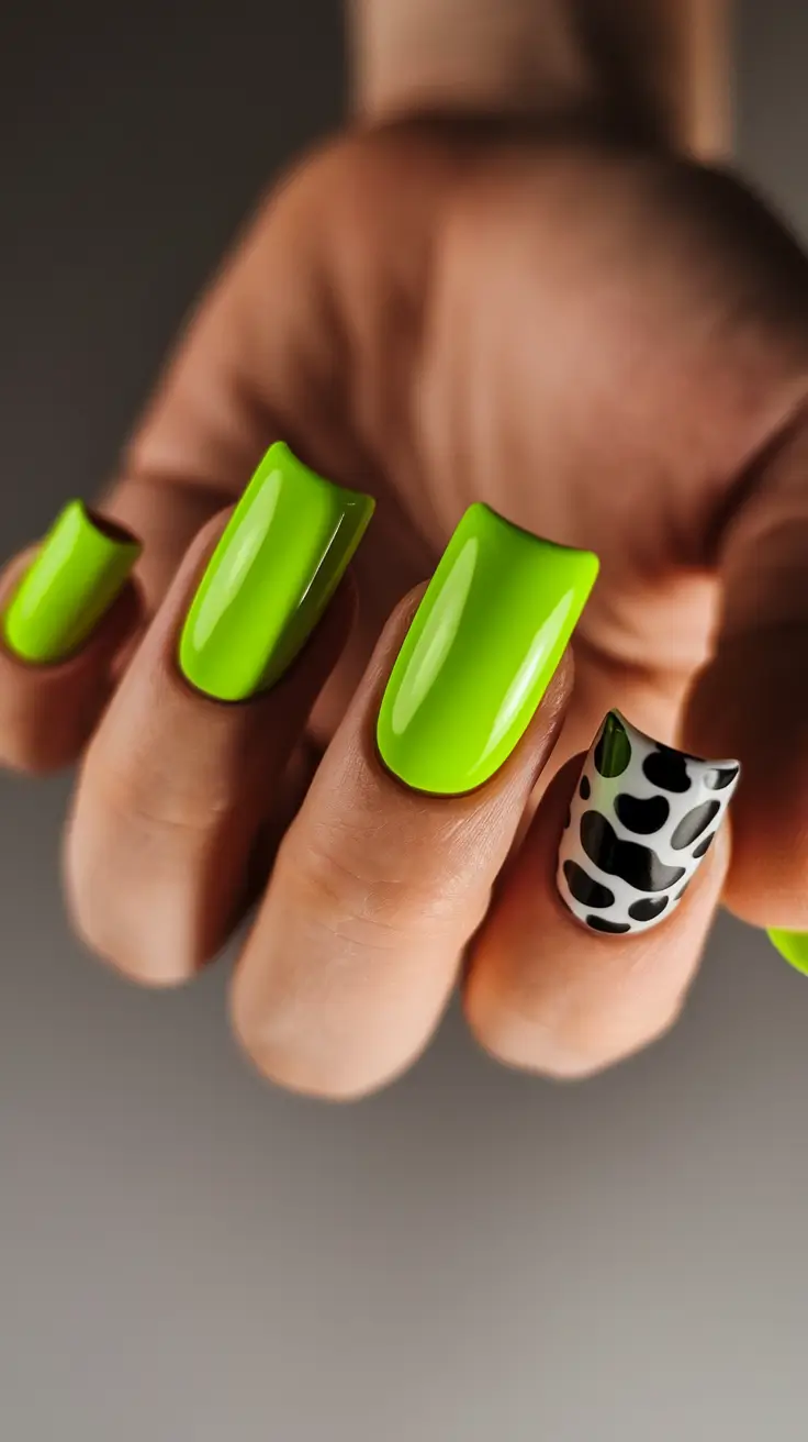 Neon Nails That Pop in 2025 Lime Pop and Black Spots
