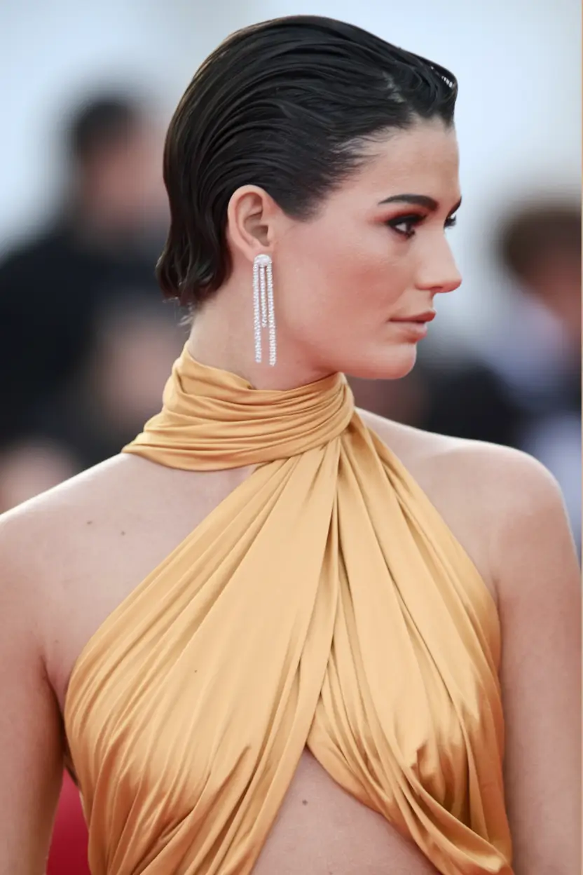 haircuts 2025 Wet-Look Crop with a Sculpted Twist
