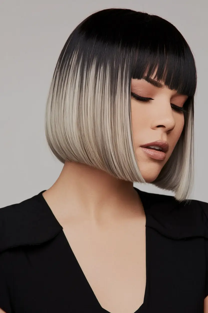 haircuts 2025 Two-Tone Bob with Gradient Drama
