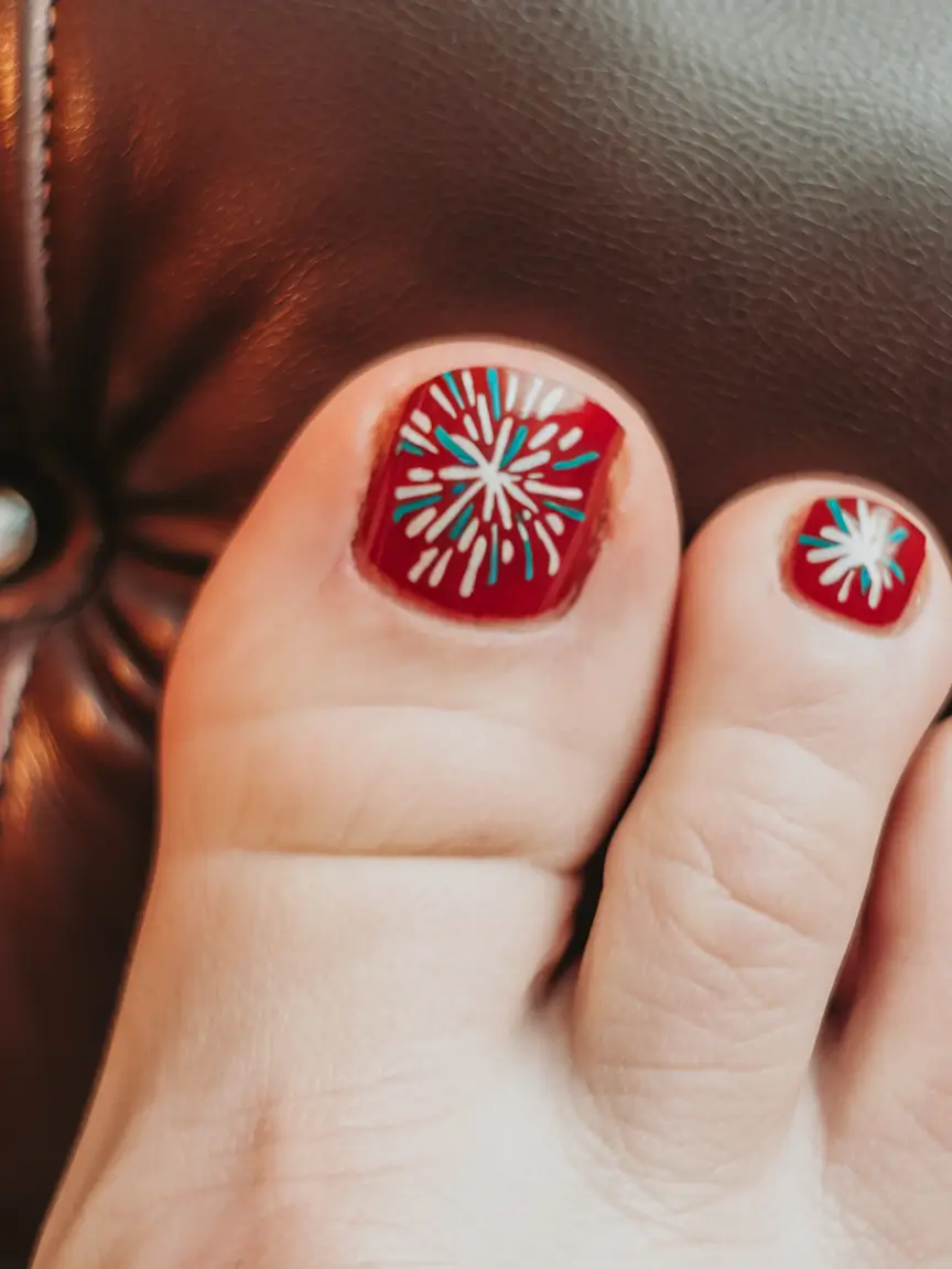 4th of Mani pedi Firecracker Burst on Red