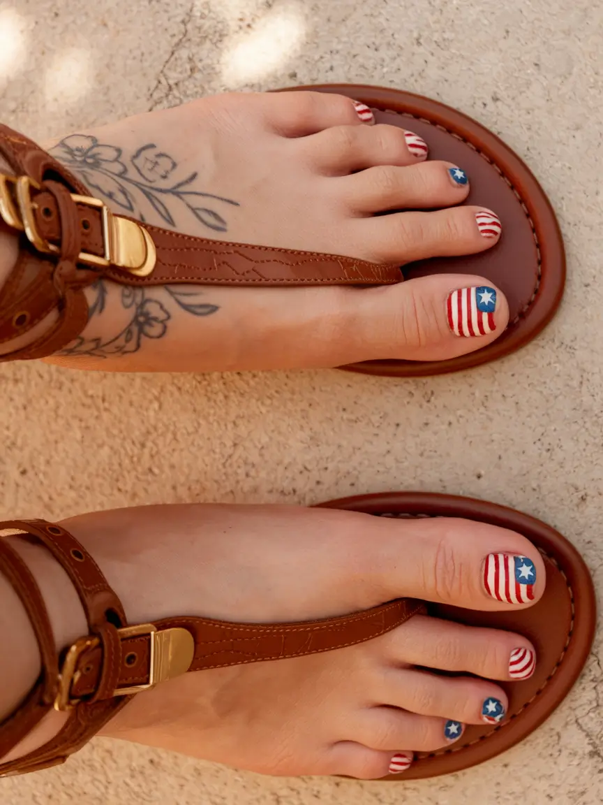 Fourth of Mani pedi Stripes and Stars in Harmony