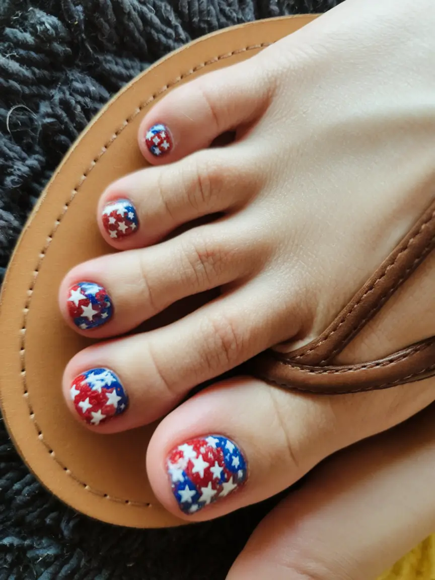 4th of Mani pedi Fireworks Burst of Stars