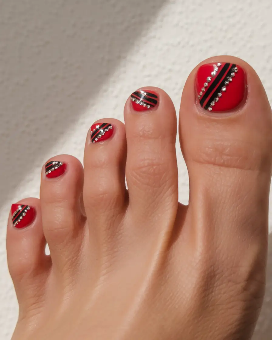 Fourth of Mani pedi Rhinestone Rebel in Red