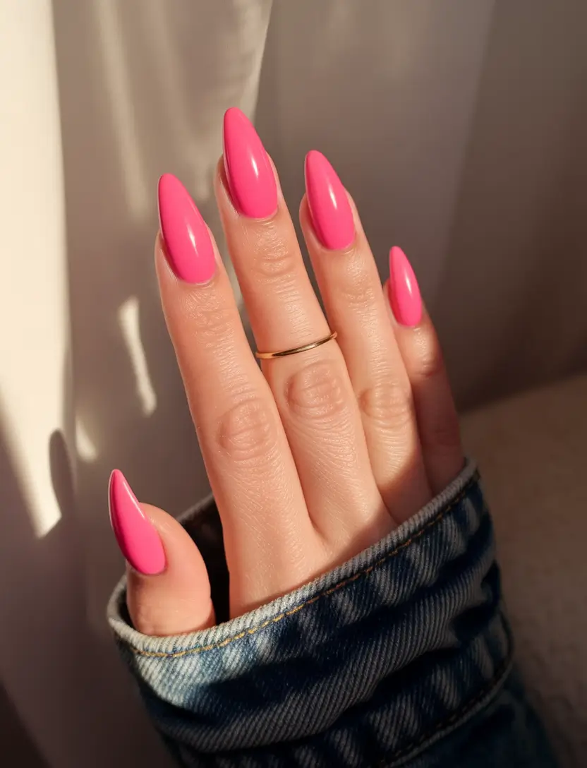 Pink Summer Nails for 2025 Vibes+Bold Bubblegum Almond Elegance