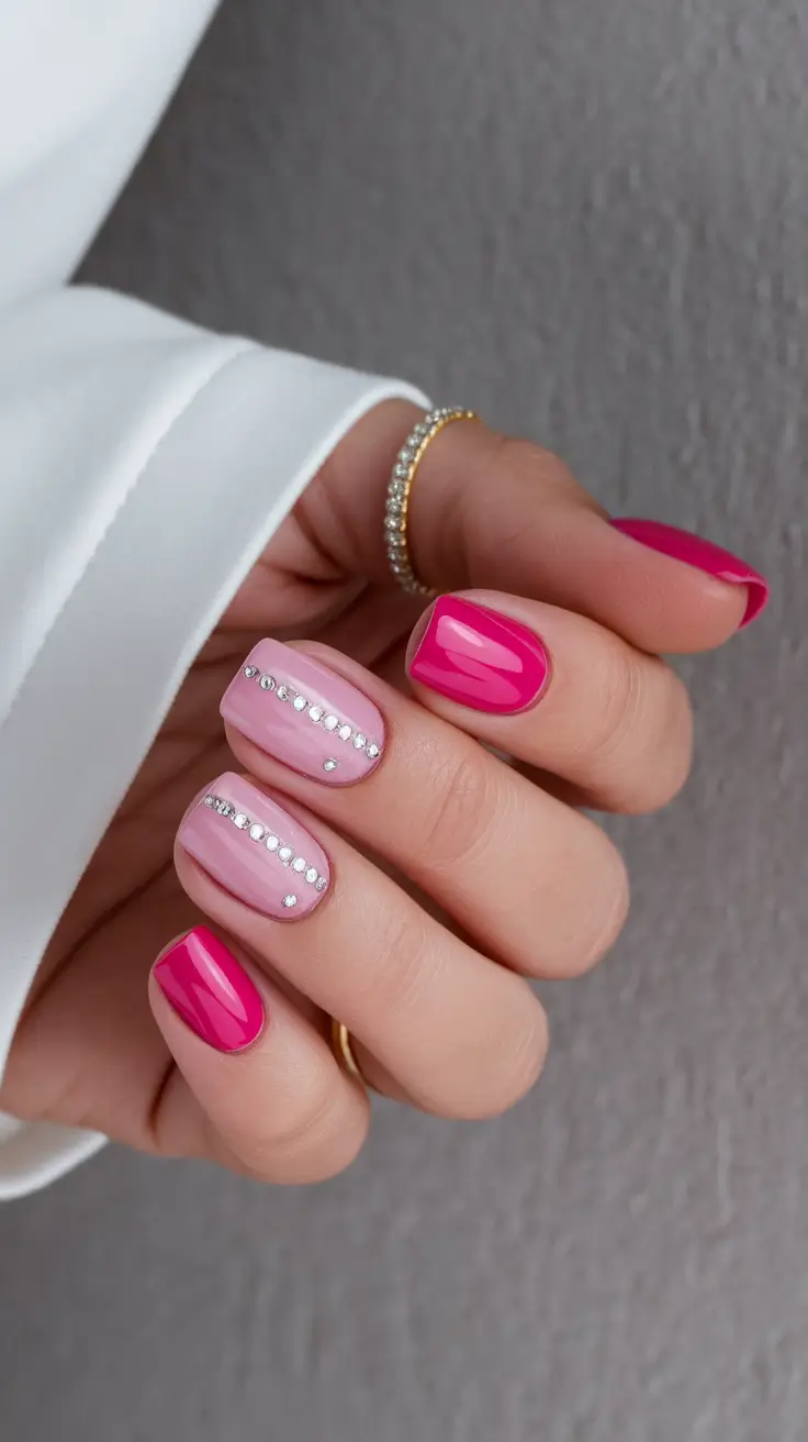 Pink Summer Nails for 2025 Vibes Minimalist Glam with Crystal Detail