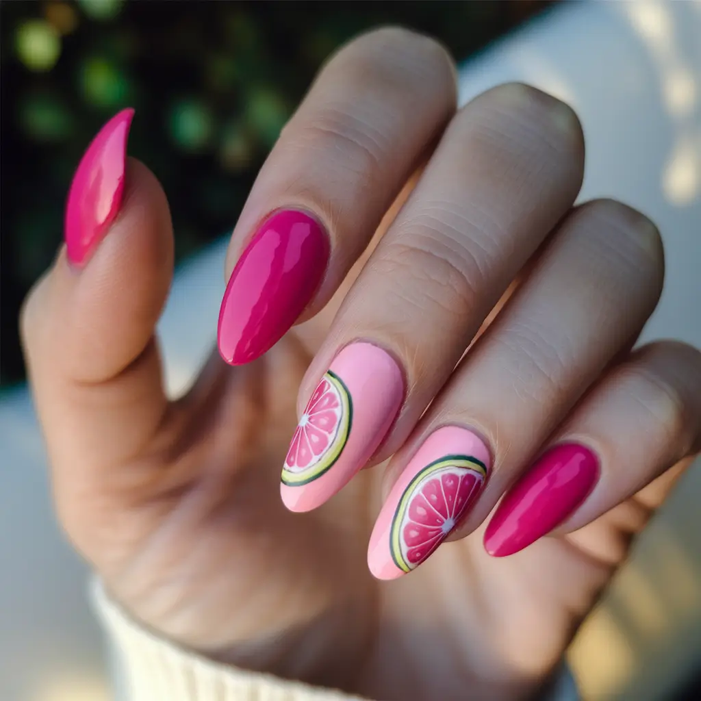 Pink Summer Nails for 2025 Vibes Citrus Slice Summer Tips