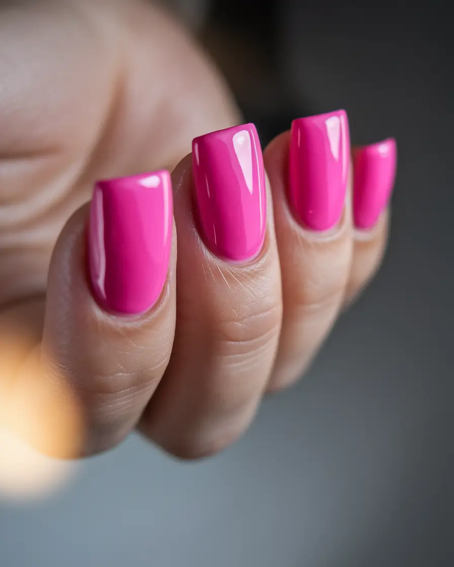 Pink Summer Nails for 2025 Vibes+Sleek and Glossy Short Square Pink