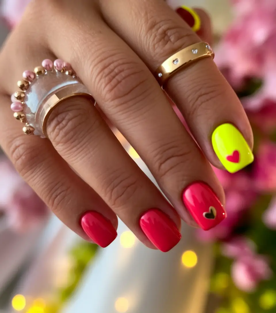 Pink Summer Nails for 2025 Vibes+Neon Hearts Meet Summer Pop Art