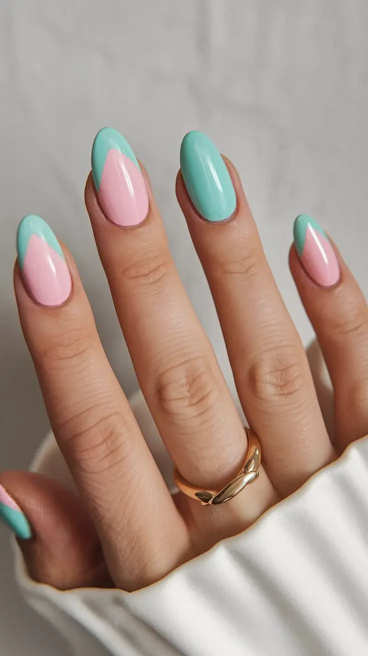 round nail inspo pink Two-Tone Cotton Candy Diagonals