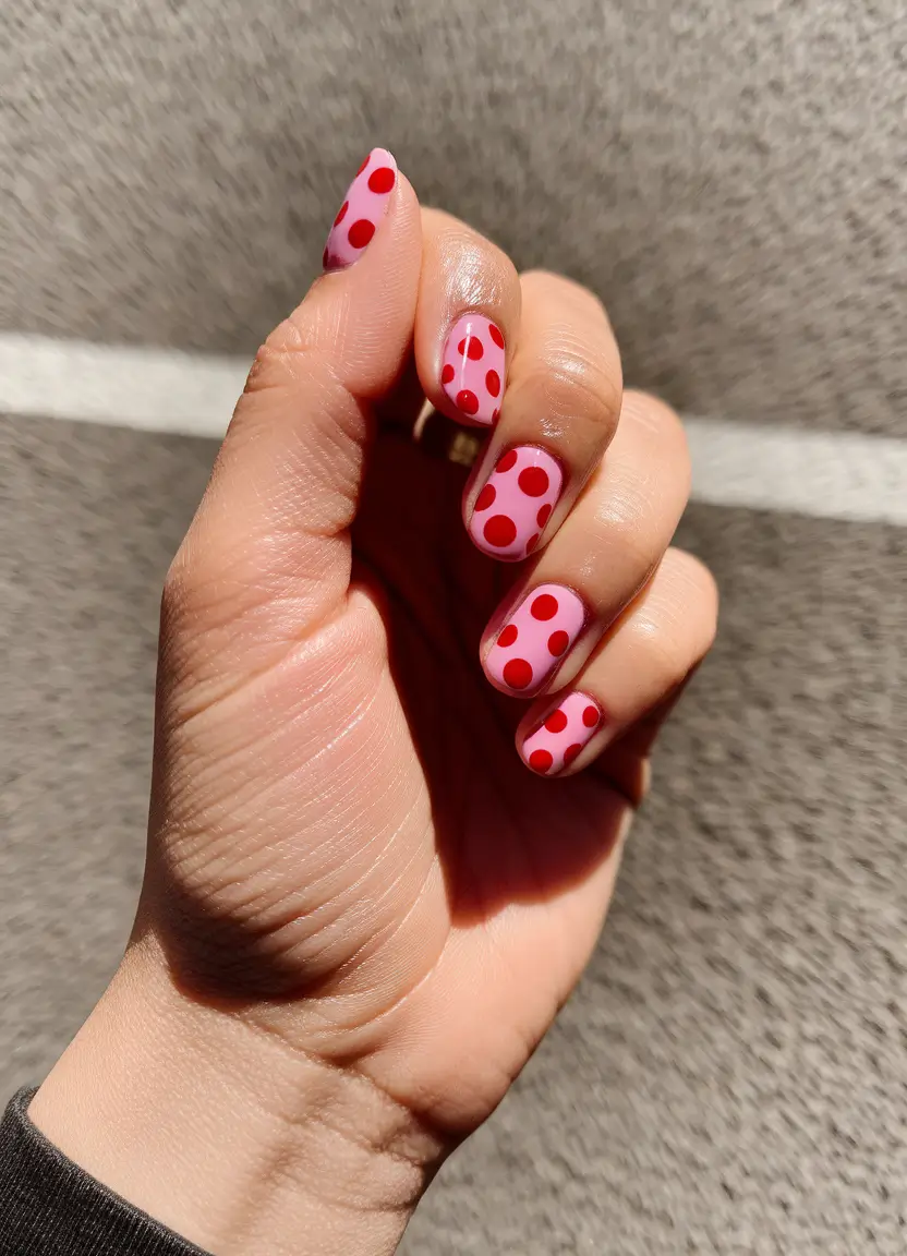 round nail inspo pink Cherry Polka Dots on Cotton Candy Pink