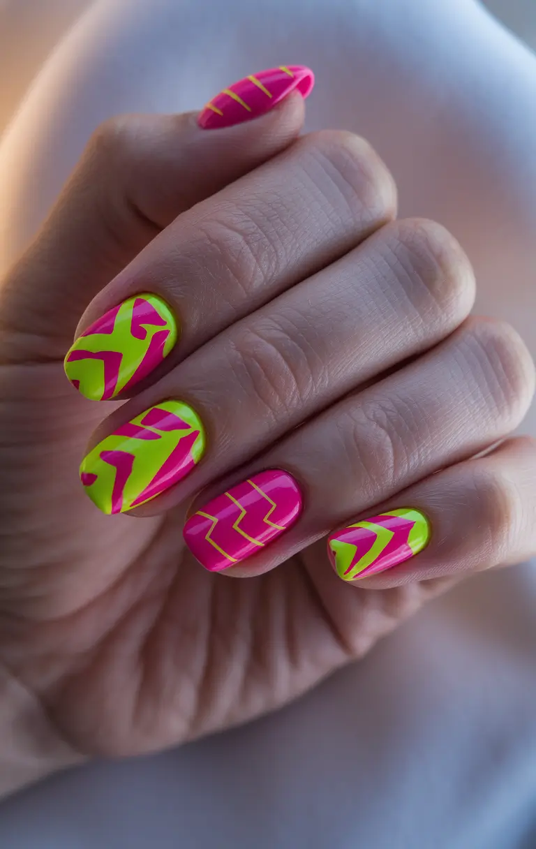 round nail inspo design Hot Neon Geometry