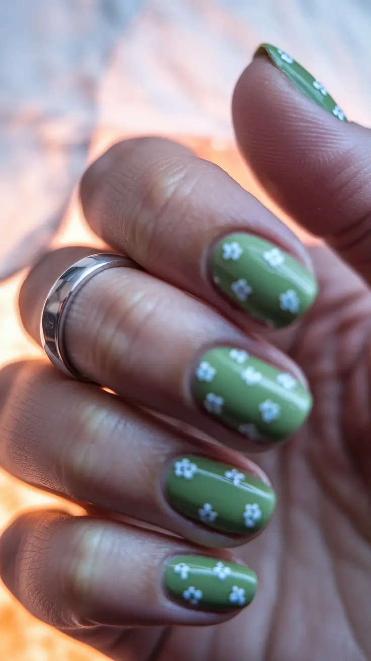 round nail inspo simple Ditsy Daisy on Summer Green