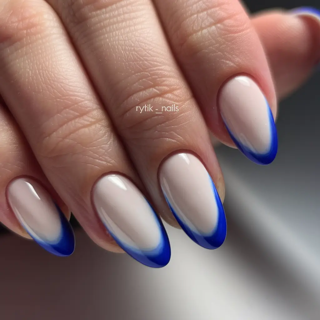 round nail inspo french tip Midnight Blue French With a Soft Fade