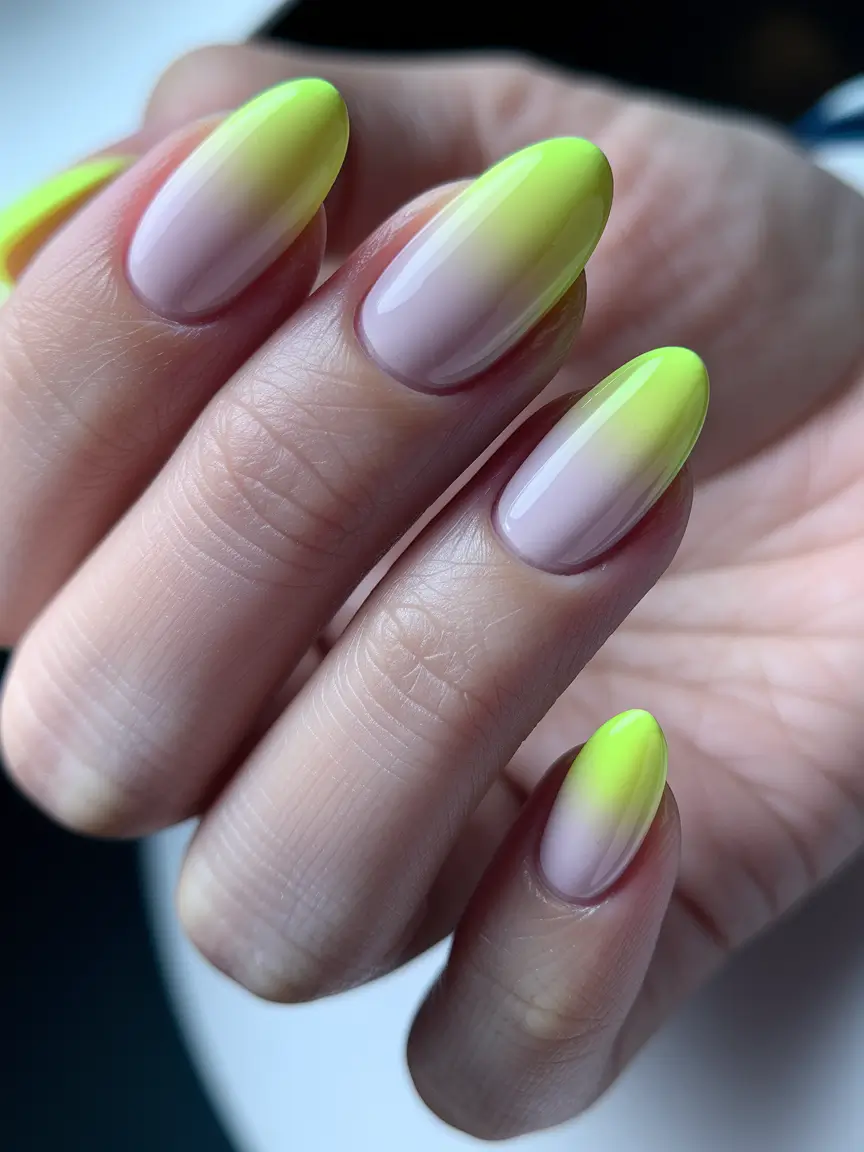 round nail inspo summer Neon Lemon Fade